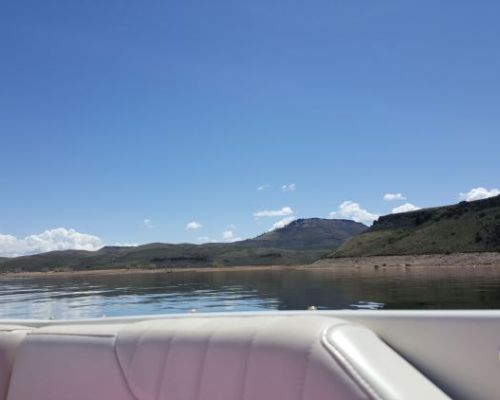 View from a boat on the Blue Mesa