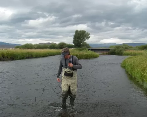 Tim, the owner of Bio-Environs, in a river testing water