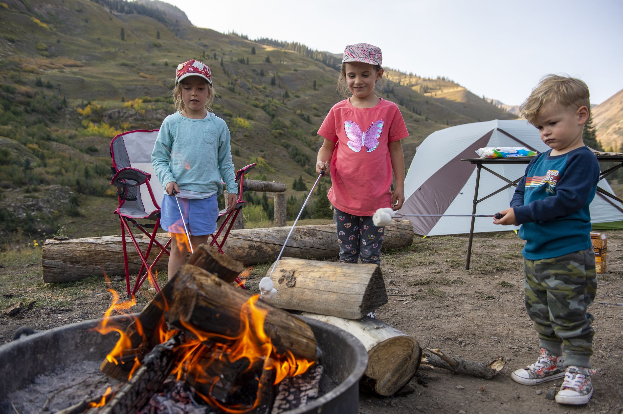 Family camping in a designated camping area. Slate River Valley Crested Butte, CO