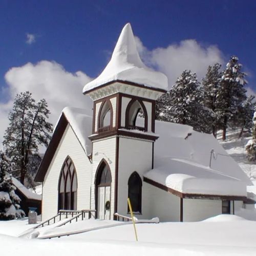 A snow-covered church in Pitkin, Colorado.