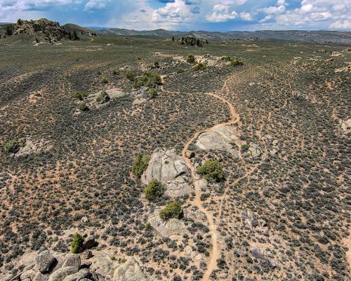 an aerial view of singletrack trails in hartman rocks in gunnison.