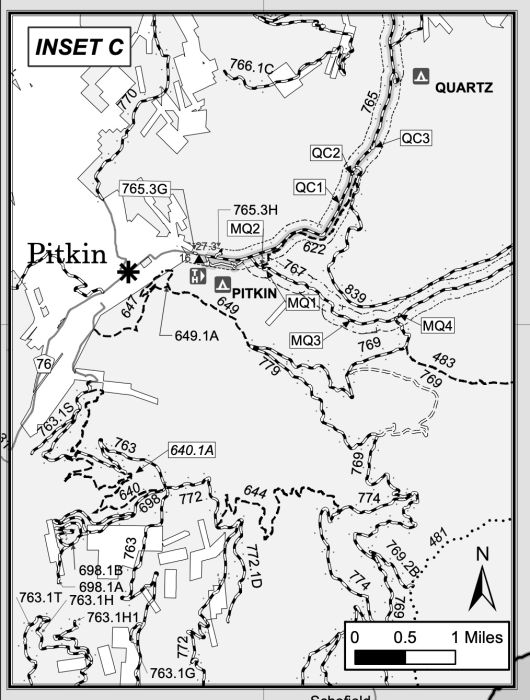 Pitkin motorized trail map in black and white