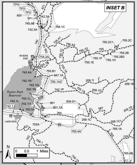 Taylor Park motorized trail map inset in black and white