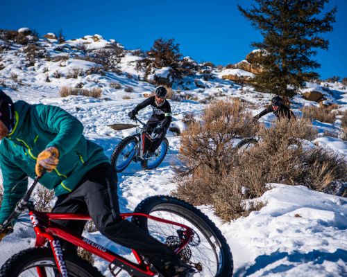 fat bikers riding down trail