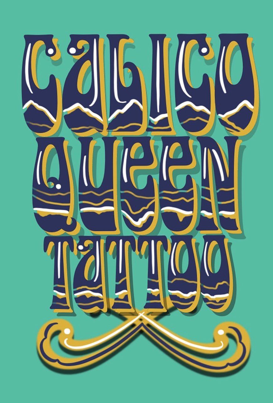 The store front of Calico Queen in Crested Butte. A simple wooden porch and porch rail is in front of a window that says "Calico Queen Tattoo."