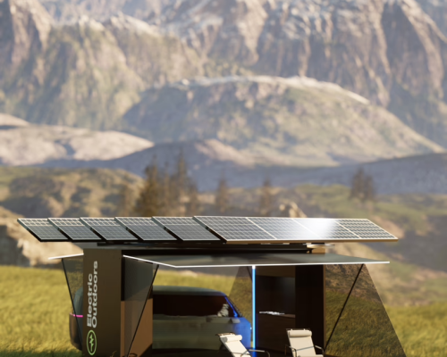 a solar panel on an electric outdoors canopy