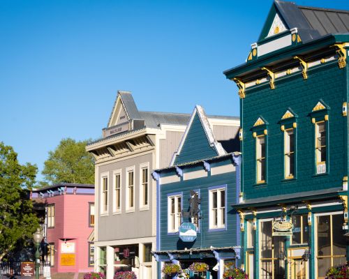 A downtown street lined with buildings