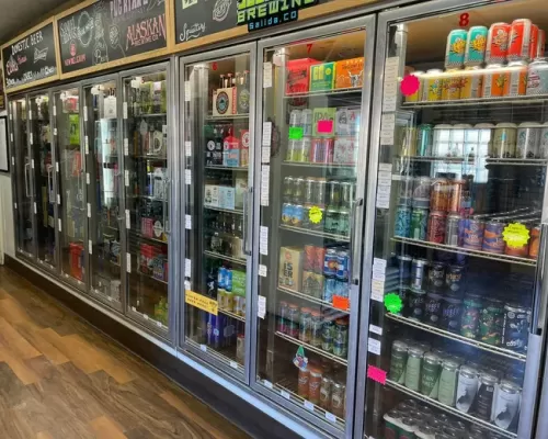 fridge cases of drinks at gunnison liquor store fridge cases of drinks at gunnison liquor store