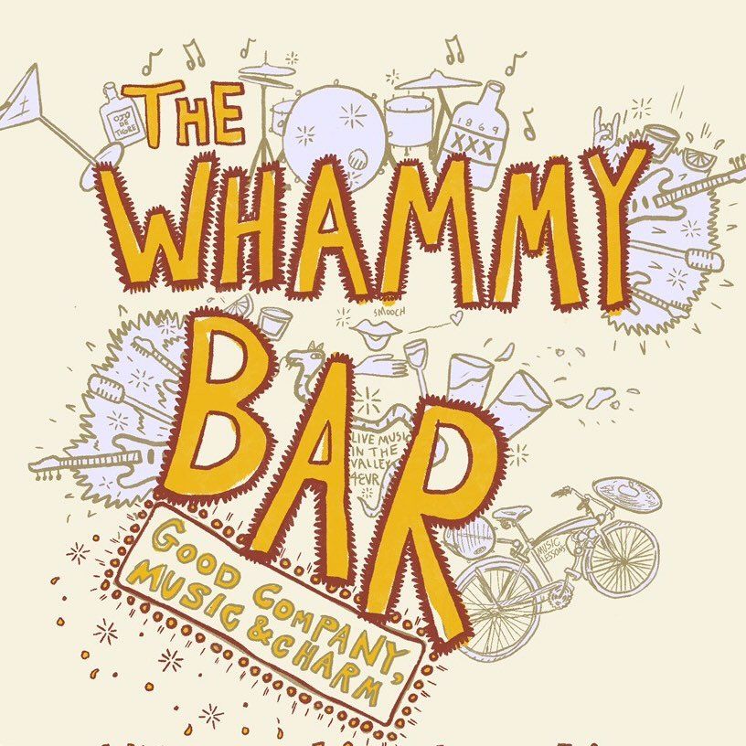 The interior of the Whammy Bar in Gunnison. A man plays a guitar and sings on a small stage at a bar. The bar is lined with about 12 chairs. Tables and chairs are across from the bar.