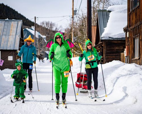 Nordic skiers participate in the Alley Loop, a nordic ski race in Crested Butte, Colorado.