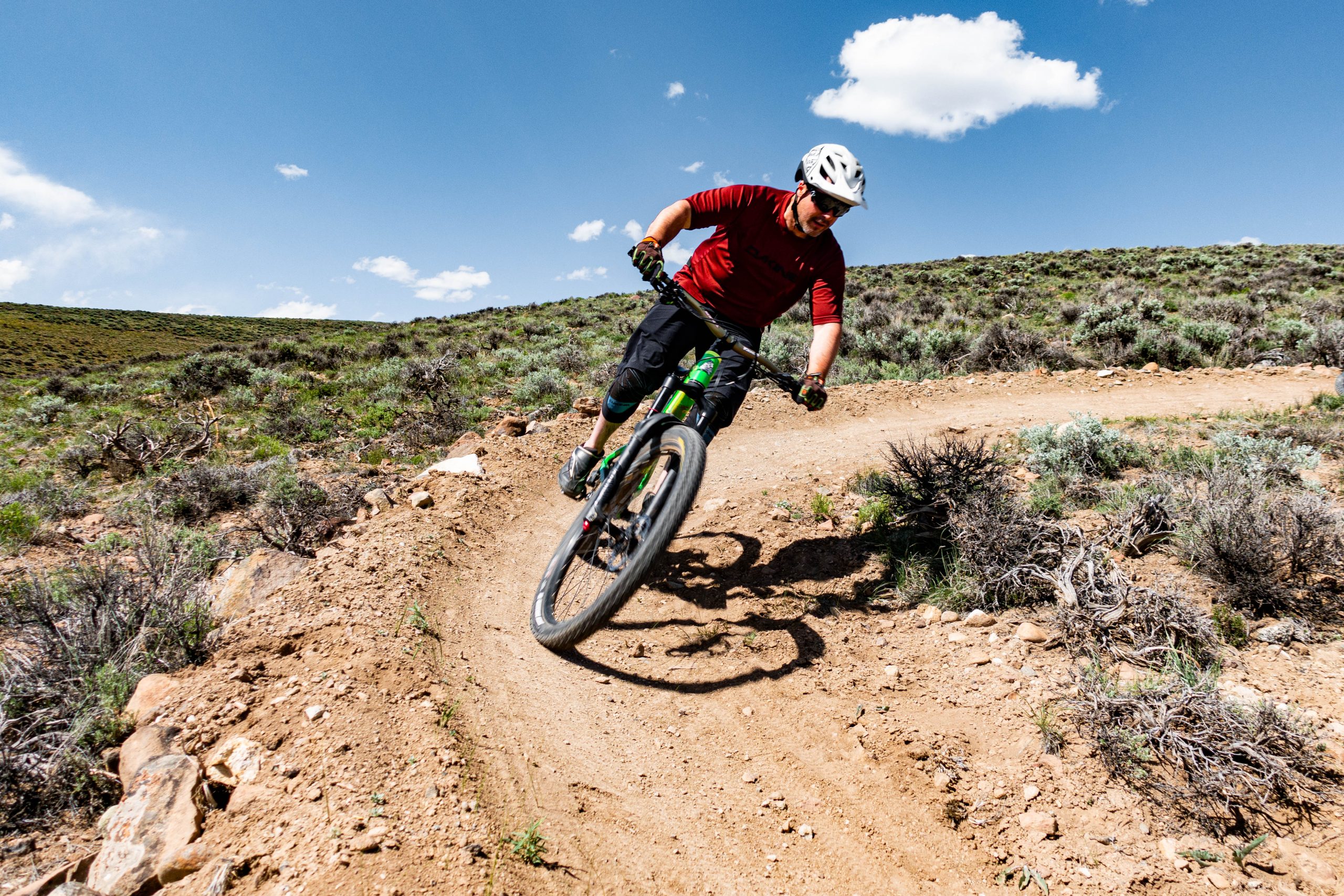 A man mountain bikes on a trail in Crested Butte, Colorado.