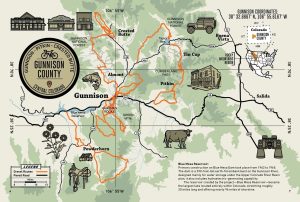 A map of routes in the Gunnison County Gravel Adventure Field Guide.