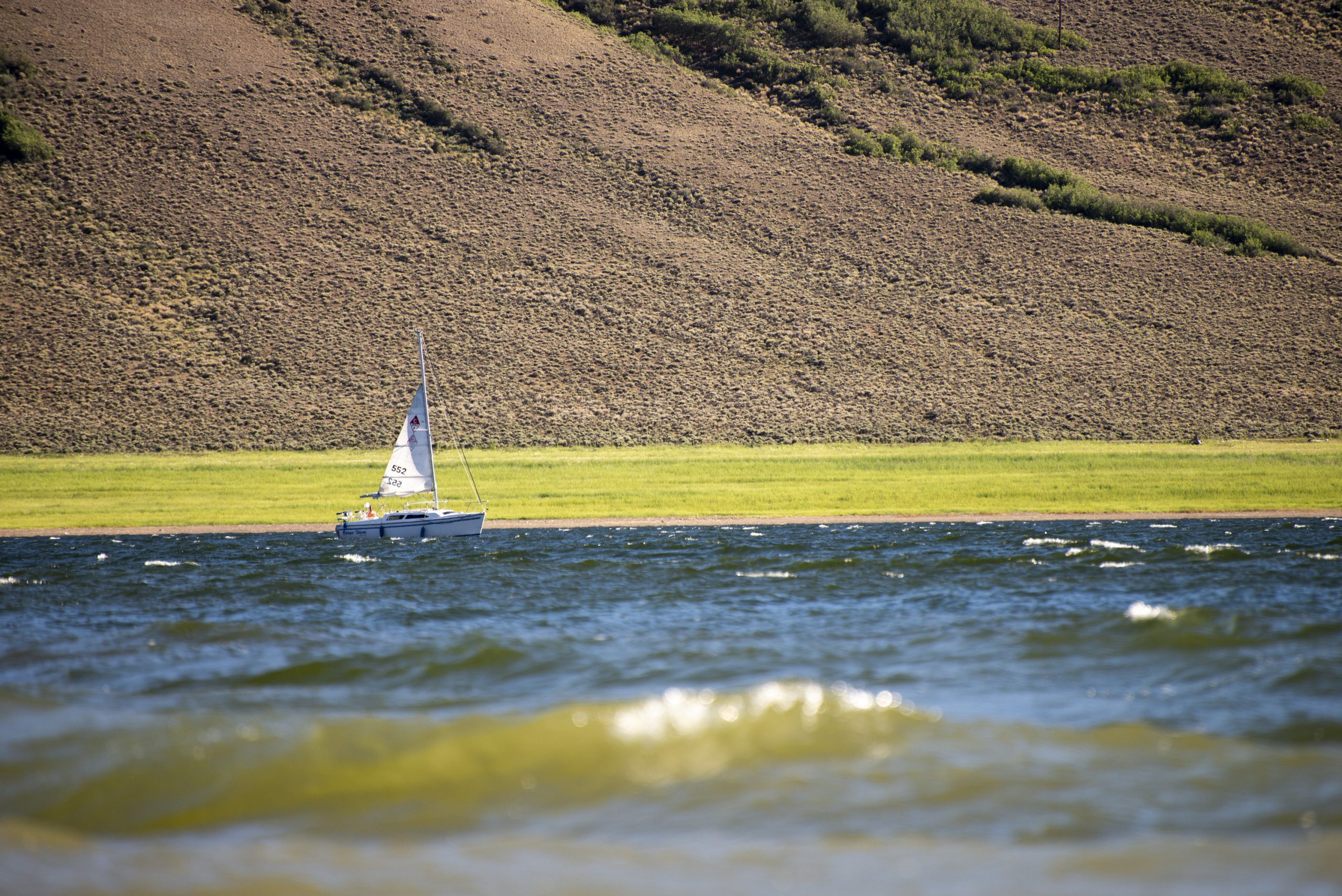 A sailboat on a lake