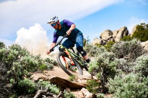 Brice Shirbach rides his MTB on Bambi's at Hartman Rocks in Gunnison.