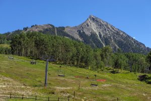 Looking south at the Crested Butte Mountain Bike Park from the base area in summer.