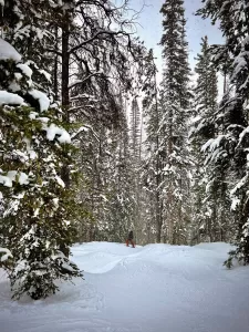 Skiing off Crested Butte's East River Express Lift.