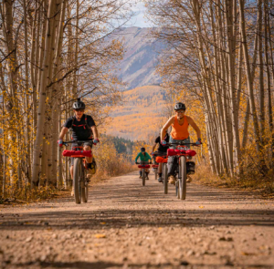 group of cyclists in the fall