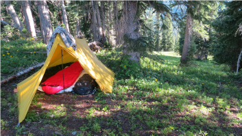 ultralight backpacking setup in crested butte backcountry