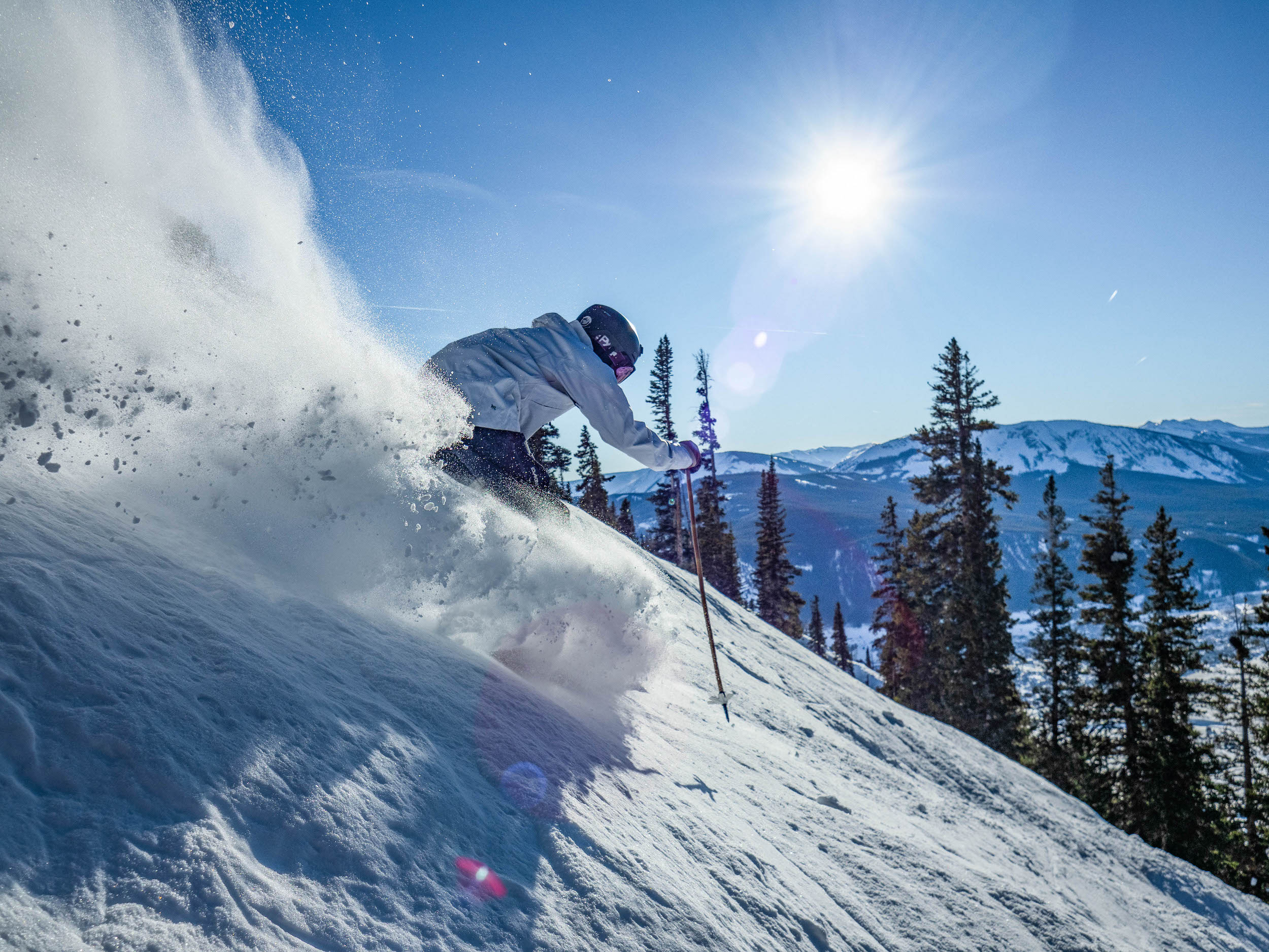 A person creating a powder wave while skiing the extremes in Crested Butte. Extreme skiing is what Crested Butte is known for