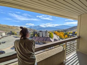 Enjoying the view from a hotel in Mt. Crested Butte.