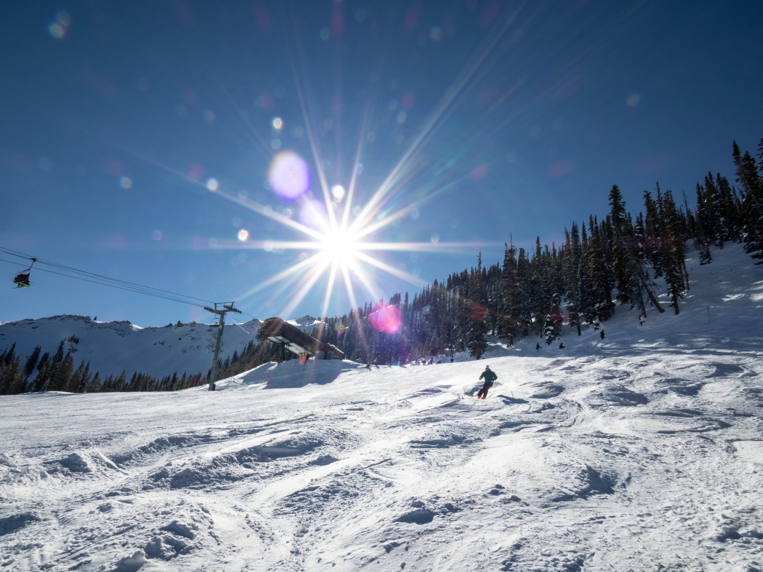 a skier on moguls off the paradise express lift