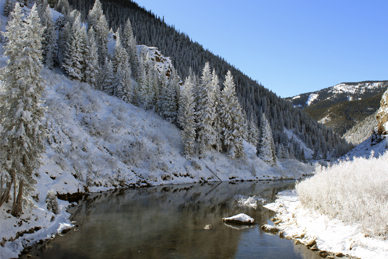 Photo of a winter fly fishing spot in the Gunnison area.